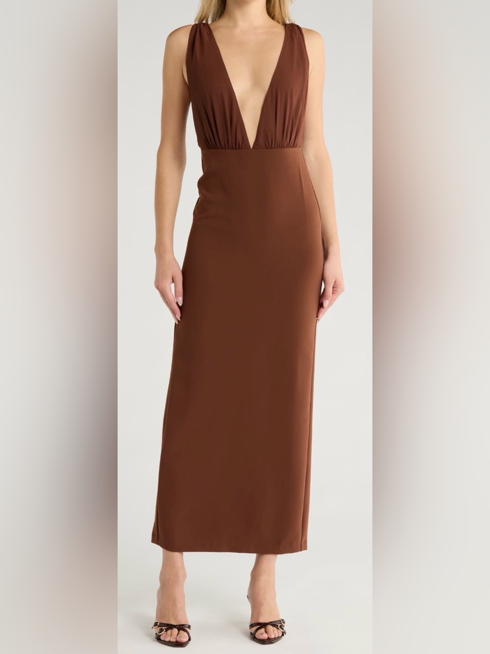 NWTS - Reformation - Deep V Chocolate Brown Midi Dress